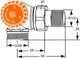 Thermostatventilunterteil von IMI Hydronic Engineering mit einem eckigen Anschluss und Außengewinde. Drehknopf zur Temperatureinstellung visible.